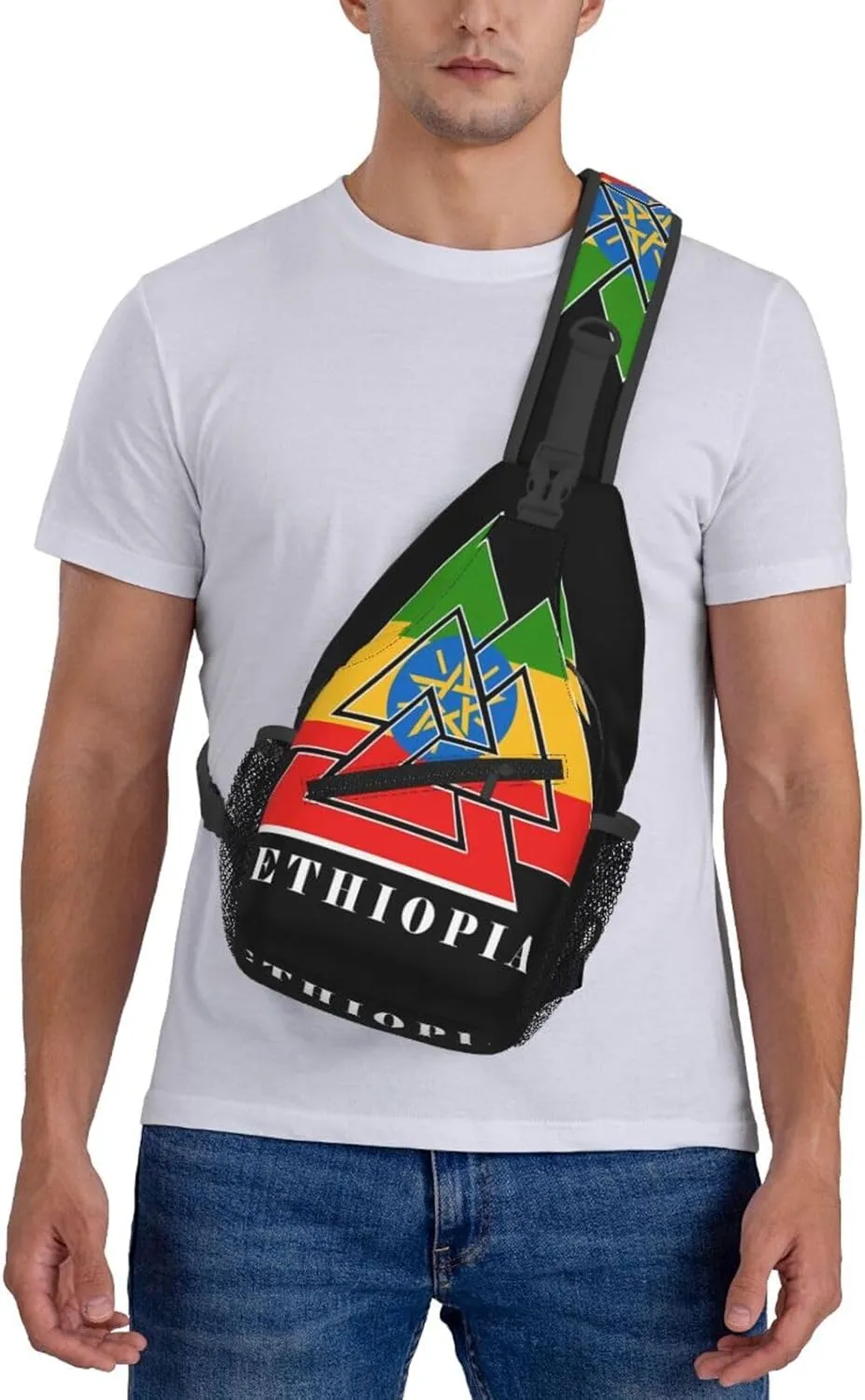 Ethiopia Emblem Cross Chest Bag Crossbody Bags Sling Backpack Gym Shoulder Bags Sports Fanny Pack Adjustable Travel Daypack Diagonally Casual Rucksack