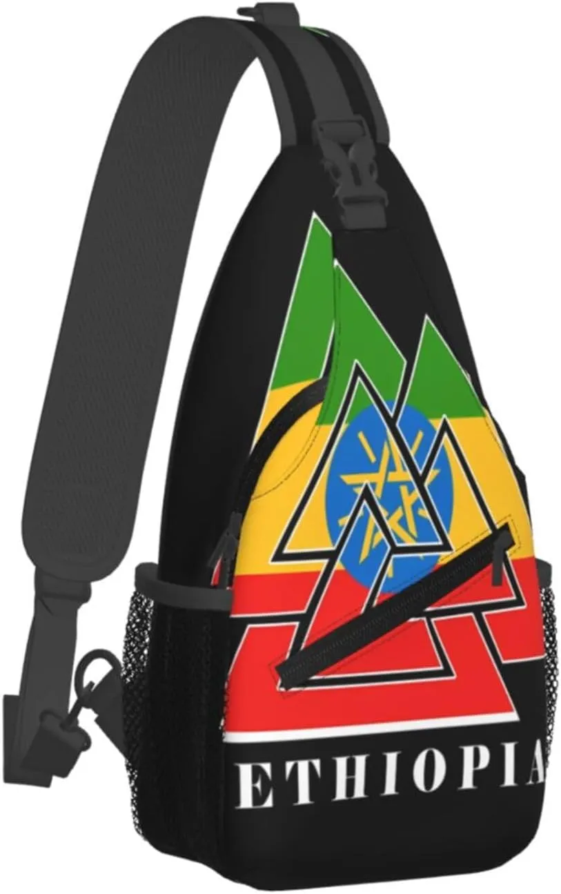 Ethiopia Emblem Cross Chest Bag Crossbody Bags Sling Backpack Gym Shoulder Bags Sports Fanny Pack Adjustable Travel Daypack Diagonally Casual Rucksack