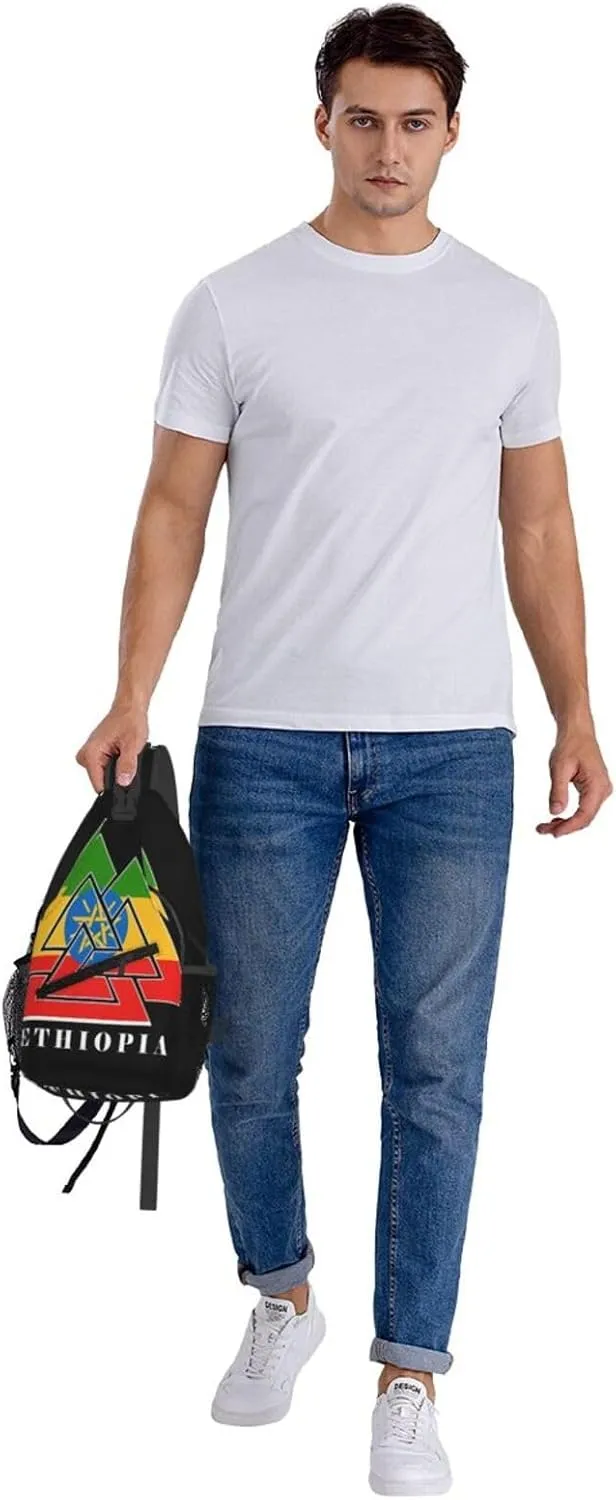 Ethiopia Emblem Cross Chest Bag Crossbody Bags Sling Backpack Gym Shoulder Bags Sports Fanny Pack Adjustable Travel Daypack Diagonally Casual Rucksack