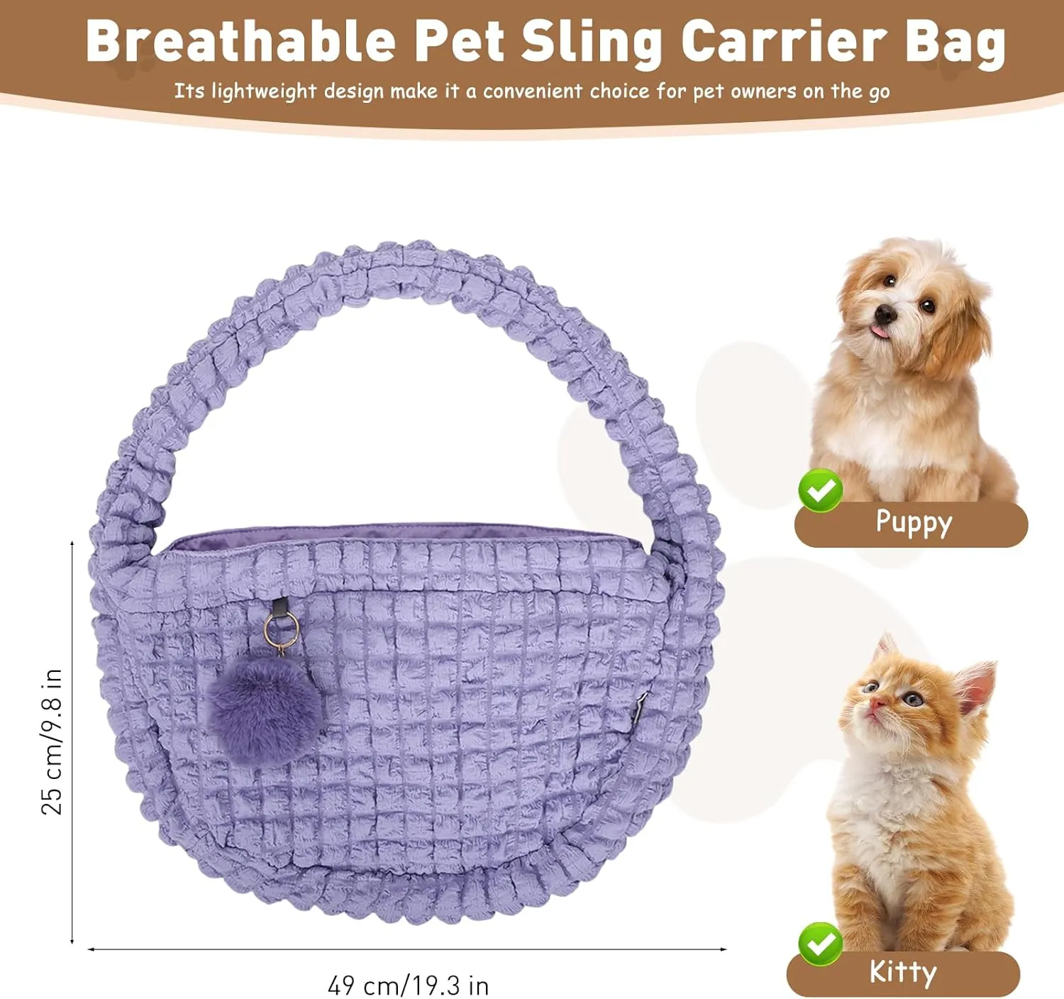 ETIAL Breathable Pet Sling Carrier Bag, Hands Free Puppy Carrier Purse with Secure Harness Clip, Crossbody Travel Bag for 0-11 lbs Small Cats Dogs Outdoor Shopping Hiking Walking (Purple)