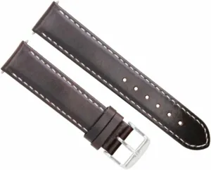 Ewatchparts 18mm Smooth Leather Watch Band Strap Compatible With Omega Seamaster Planet Ocean Dark Brown With White Stitching