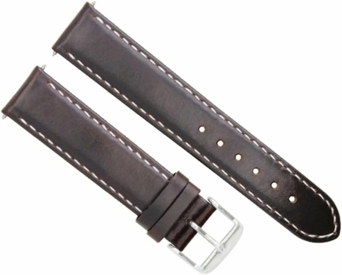 Ewatchparts 18mm Smooth Leather Watch Band Strap Compatible With Omega Seamaster Planet Ocean Dark Brown With White Stitching