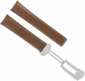 Ewatchparts 19mm Leather Watch Band Strap With White Stitching Compatible With Tag Heuer Carrera Twin Time WAR211A Light Brown