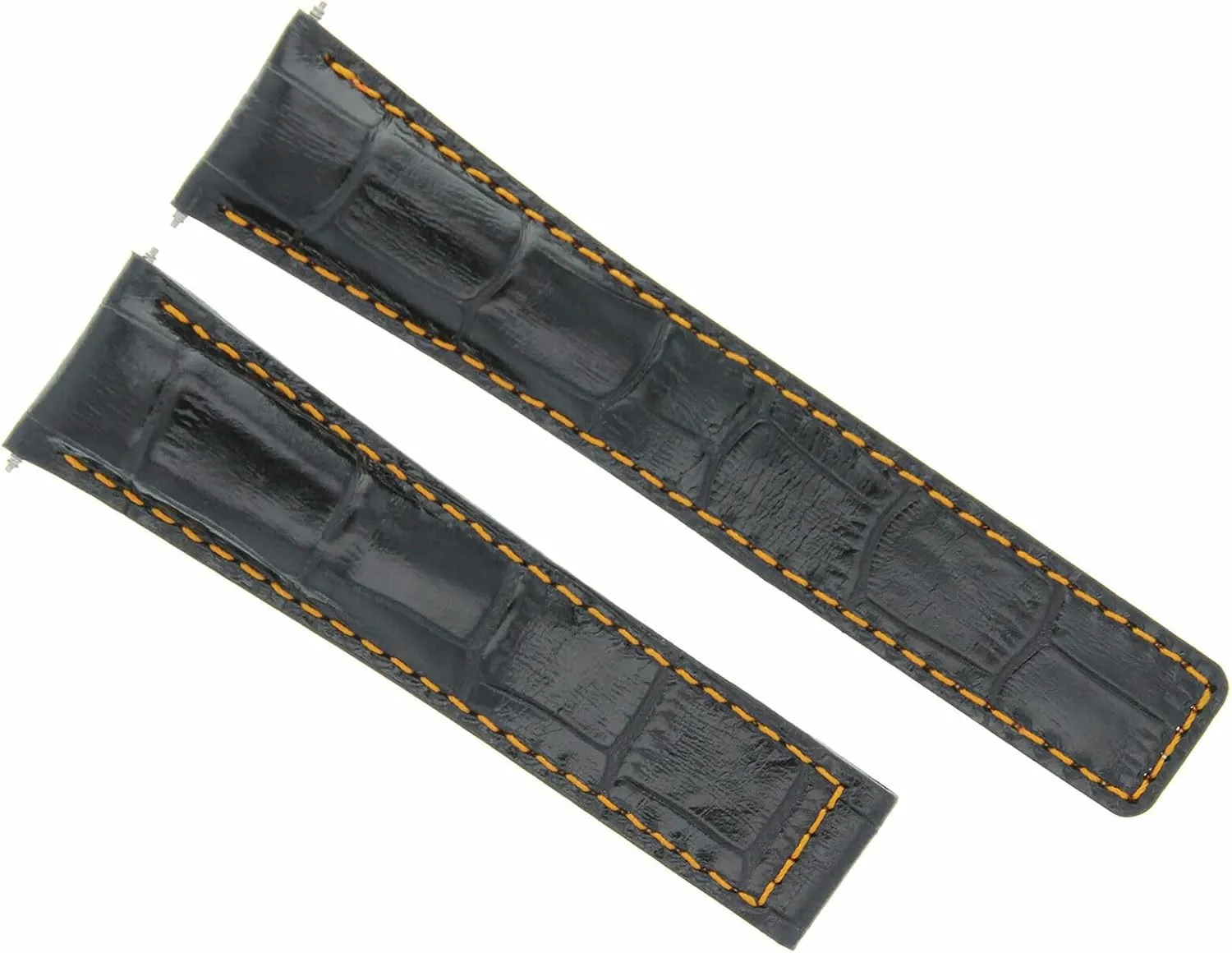 Ewatchparts 20mm Leather Watch Band Strap Deploy Clasp Compatible With Tag Heuer Wav511A Calibre 6 Black With Orange Stitching