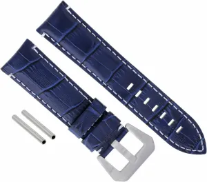 Ewatchparts 22mm Pam Leather Watch Band Strap Compatible With Pam Panerai Watch GMT Blue With White Stitching