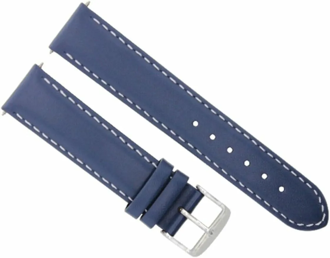 Ewatchparts 22mm Smooth Leather Watch Band Strap Compatible With Tag Heuer Carrera Monaco Calibre Blue With White Stitching