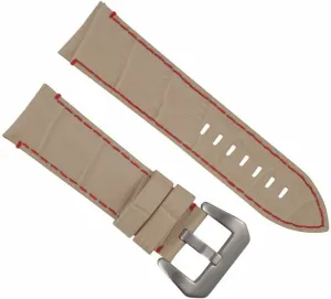 Ewatchparts 24mm Genuine Leather Watch Band Strap Compatible With Lum Tec Watch Beige With Red Stitching