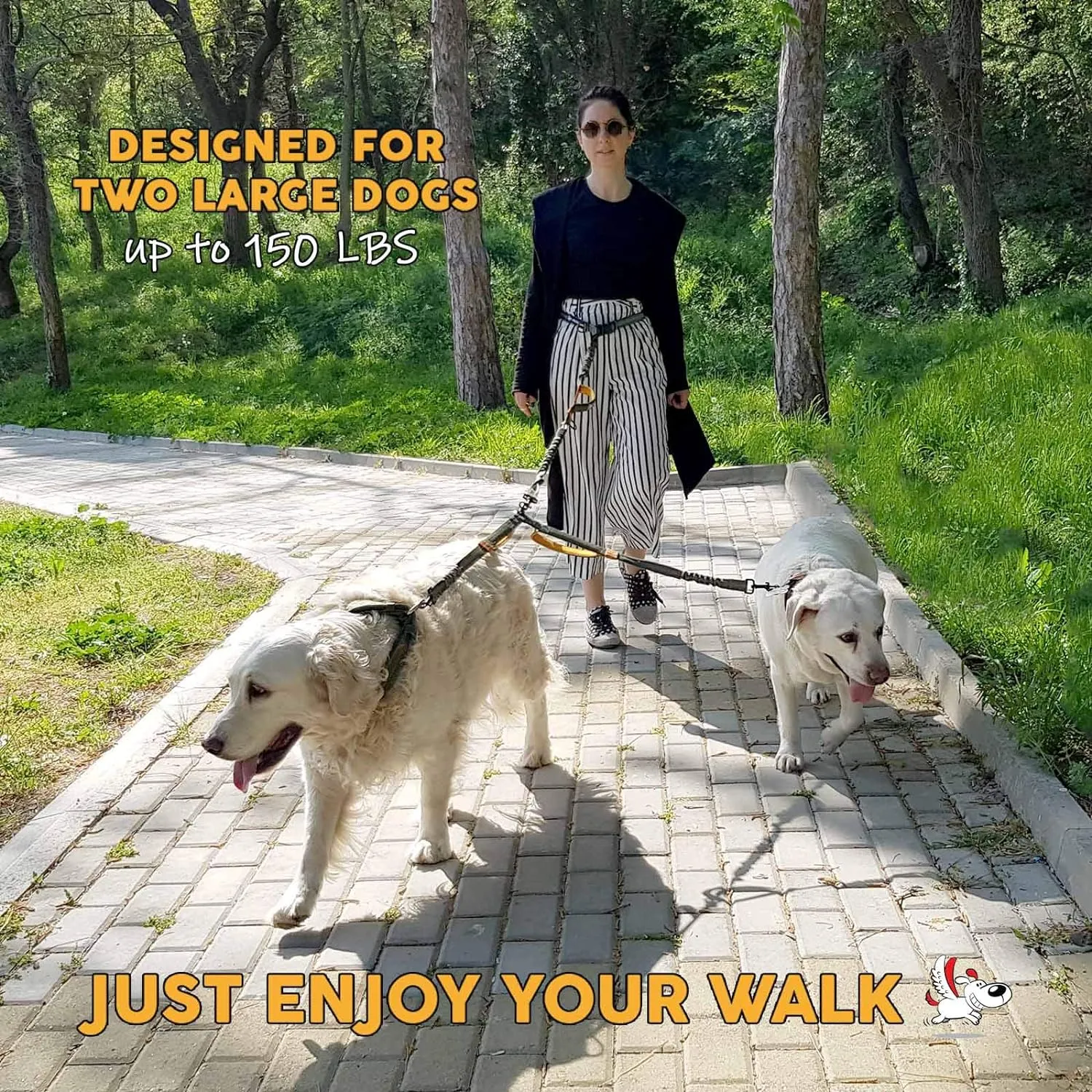Exquisite Double Leash for Two Dogs – 2 Dog Coupler – No-Tangle Splitter for Large Dogs – Dual Attachment (Coupler Only, Large, Khaki & Orange)