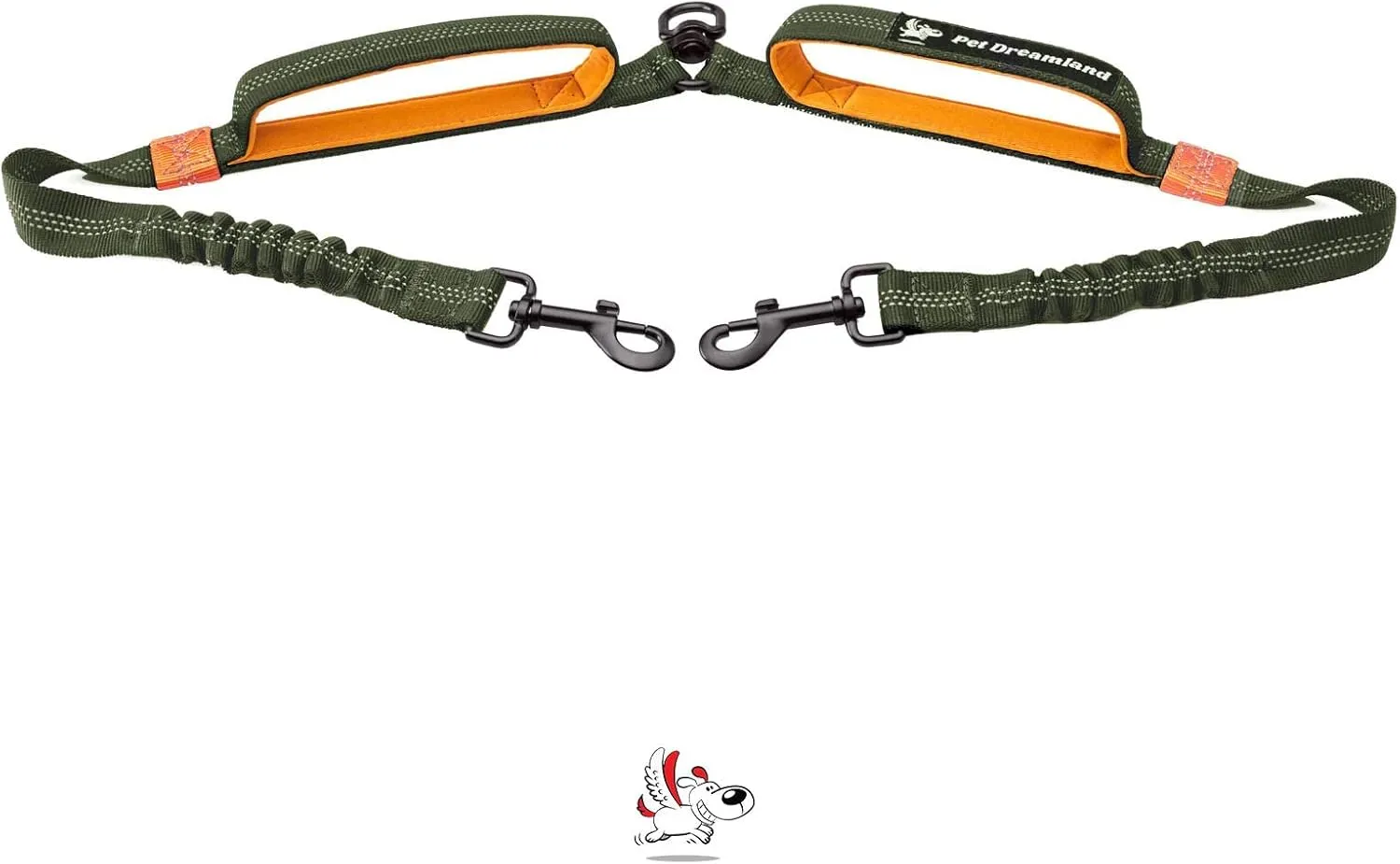 Exquisite Double Leash for Two Dogs – 2 Dog Coupler – No-Tangle Splitter for Large Dogs – Dual Attachment (Coupler Only, Large, Khaki & Orange)