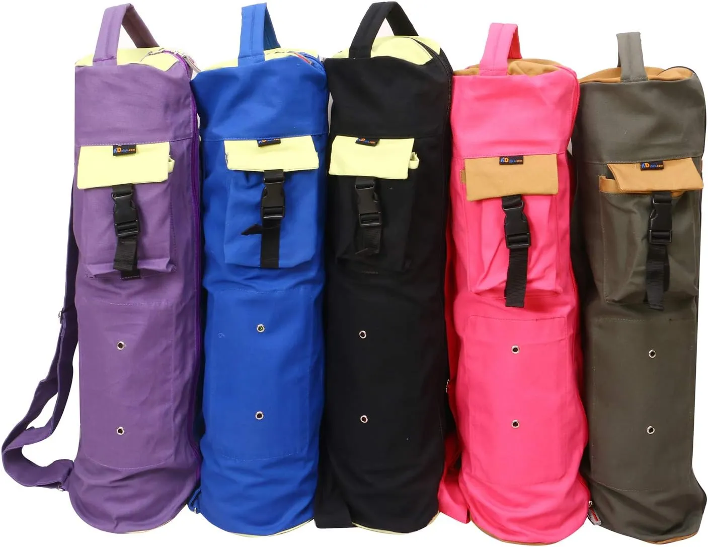 Extra Large Cotton Canvas Yoga Mat Bag - Multi Pockets, M Green