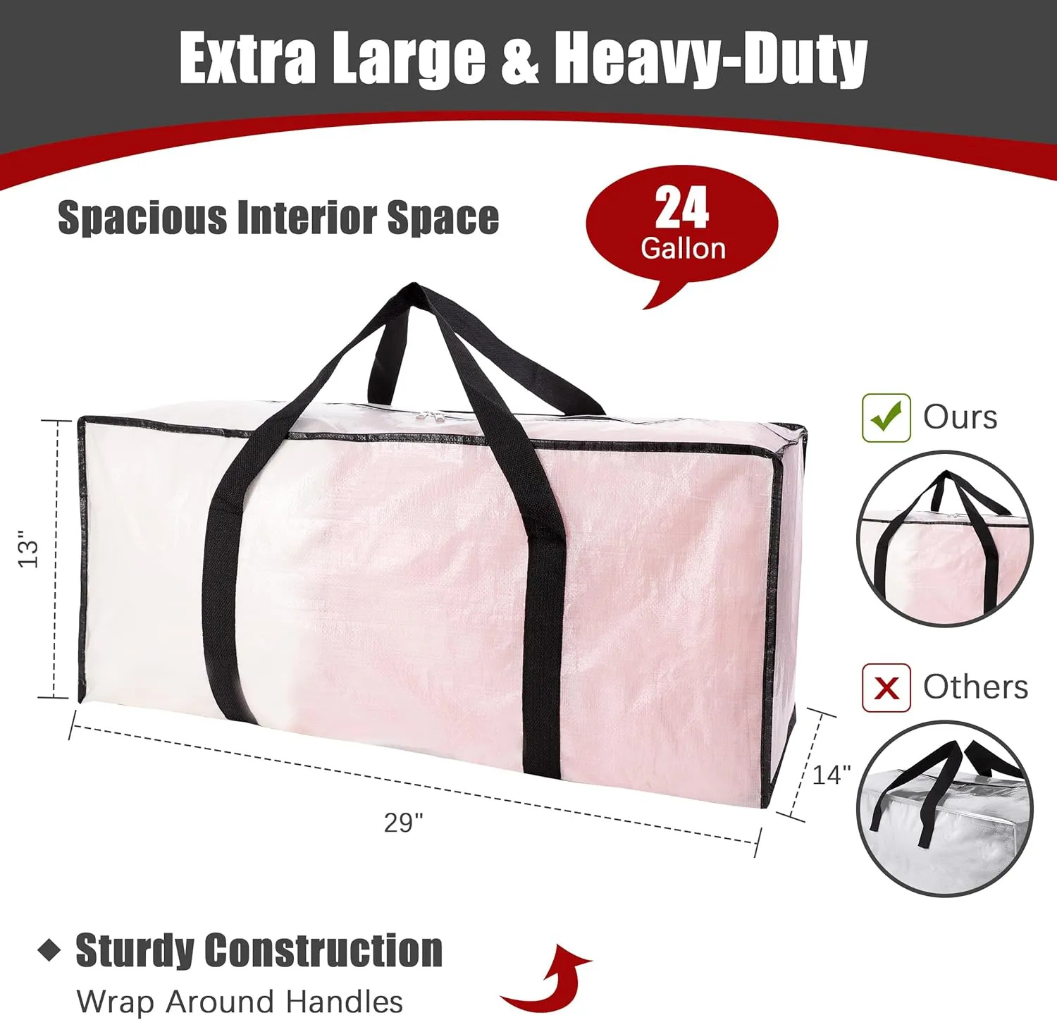 Extra Large Moving Bags with Zippers & Carrying Handles, Heavy-Duty Storage Tote for Space Saving Moving Storage, Fold Flat, Alternative to Box and Bin - 12 Pack, Semi-Transparent