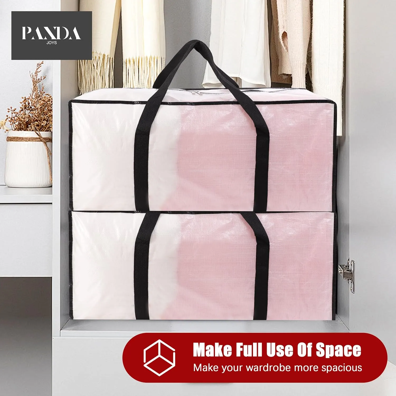 Extra Large Moving Bags with Zippers & Carrying Handles, Heavy-Duty Storage Tote for Space Saving Moving Storage, Fold Flat, Alternative to Box and Bin - 12 Pack, Semi-Transparent