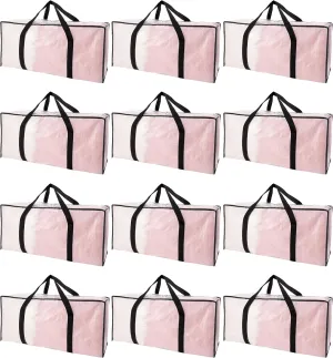 Extra Large Moving Bags with Zippers & Carrying Handles, Heavy-Duty Storage Tote for Space Saving Moving Storage, Fold Flat, Alternative to Box and Bin - 12 Pack, Semi-Transparent