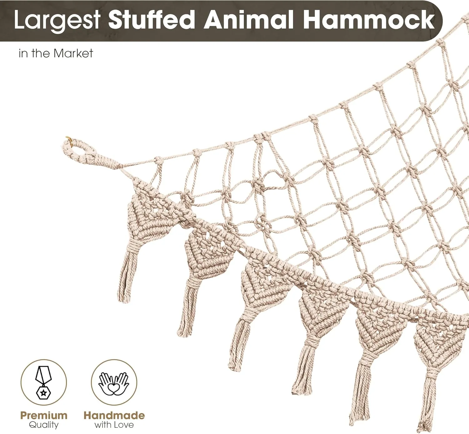 Extra Large Stuffed Animal Storage Hammock Corner with LED Lights – 25LB Capacity Hanging Toy Net for Small or Large Plushies, Boho Macrame Squishmallow, Plush Net, Gray
