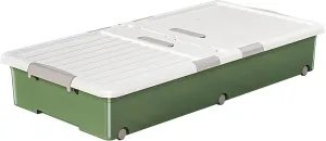 Extra Large Under Bed Storage with Wheels and Durable Buckles, Space-saving Bedding Storage Containers Plastic, Large Capacity Dorm Room Storage Drawer for Clothes Pillows ( Color : Green-2 pcs , Size