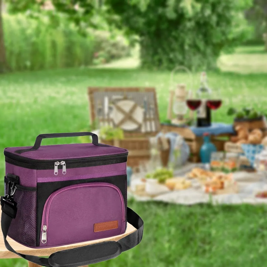 ExtraCharm Insulated Lunch Bag for Women/Men - Reusable Lunch Box for Office Picnic Hiking Beach - Leakproof Cooler Tote Bag Organizer with Adjustable Shoulder Strap for Adults