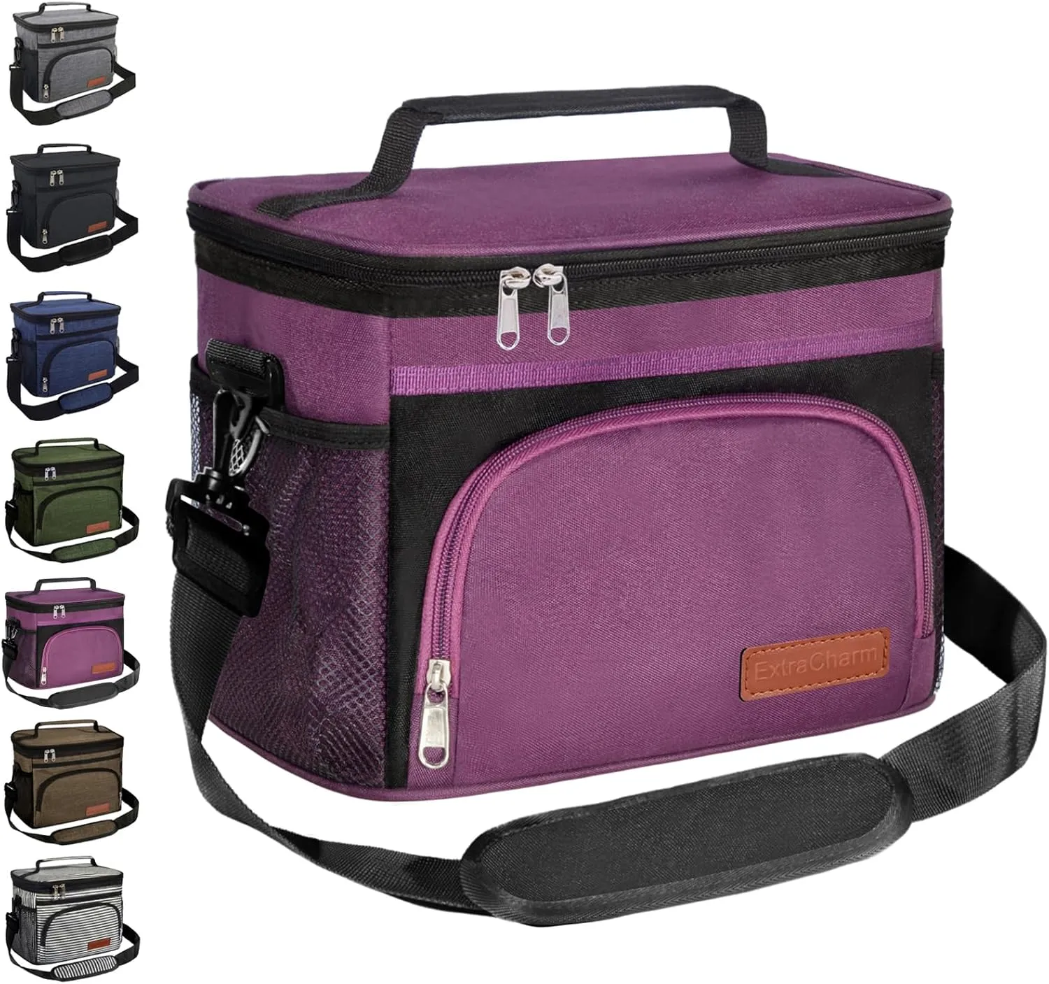 ExtraCharm Insulated Lunch Bag for Women/Men - Reusable Lunch Box for Office Picnic Hiking Beach - Leakproof Cooler Tote Bag Organizer with Adjustable Shoulder Strap for Adults