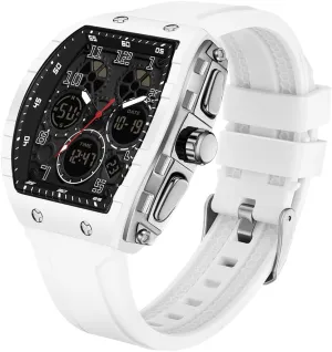 FANMIS Watch for Men Fashion Hollow Unique Rectangle Dial Wristwatch Waterproof Sport Digital Analog Dual Time Display Stopwatch Punk Cool Design Silicon Strap Dress Watch