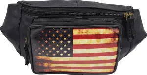 Fanny Pack Genuine Leather Adjustable Waist Crossbody Bag for Outdoor Travel with Country Flags USA, UK, CANADA, MEXICO, & PUERTO RICO (USA)