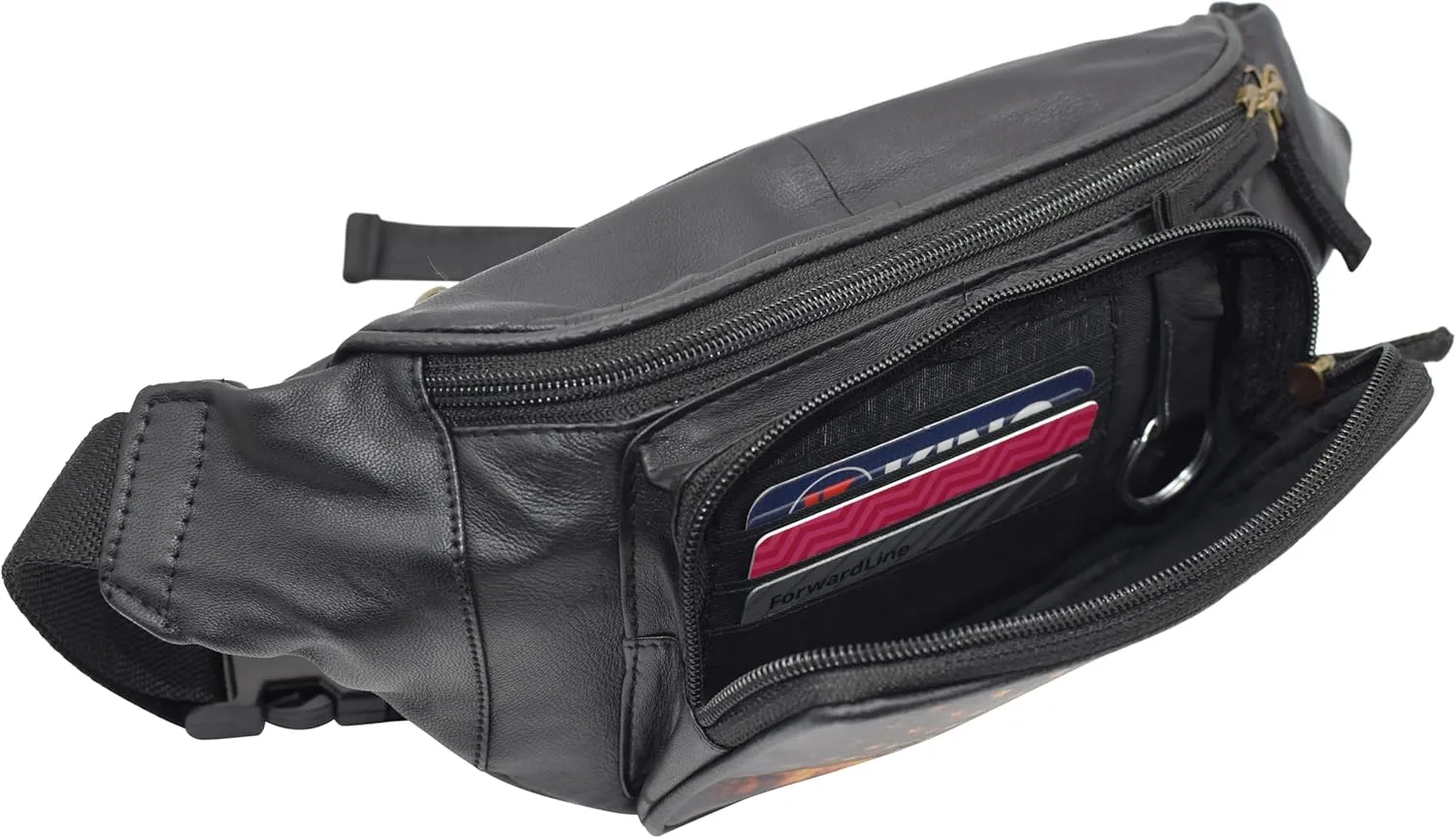 Fanny Pack Genuine Leather Adjustable Waist Crossbody Bag for Outdoor Travel with Country Flags USA, UK, CANADA, MEXICO, & PUERTO RICO (USA)