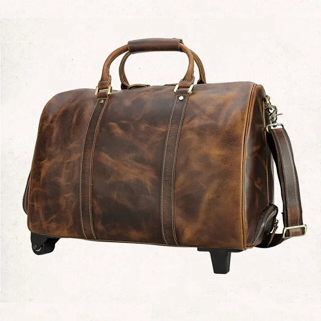 Fashion Case Travel Roller With Leather Weekend Trolley Bags Low-price guarantee Bags High Large Men's Luggage Leather Real MAHEU Genuine No customs hassle Quality
