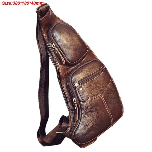 Fashion Genuine Plug-in Chest Bag Sling Shoulder Men Cross High Efficient Quality Pack Back Vintage Messenger Day Body Cowhide Leather Travel