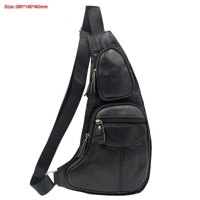 Fashion Genuine Plug-in Chest Bag Sling Shoulder Men Cross High Efficient Quality Pack Back Vintage Messenger Day Body Cowhide Leather Travel