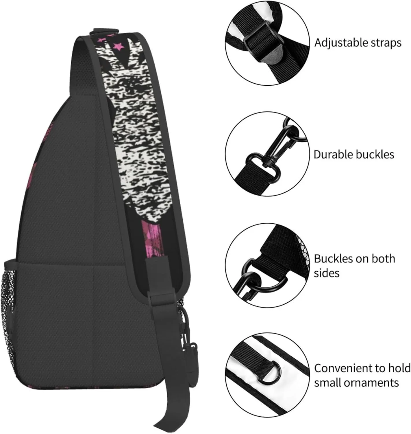 Fashion Sling Backpack, Sling Shoulder Bag, Outdoor Chest Crossbody Bike Gym Runner Daypack with Adjustable Strap for Men Women, Compatible with American Flag Camo Funny Deer Hunting Pink Camouflage