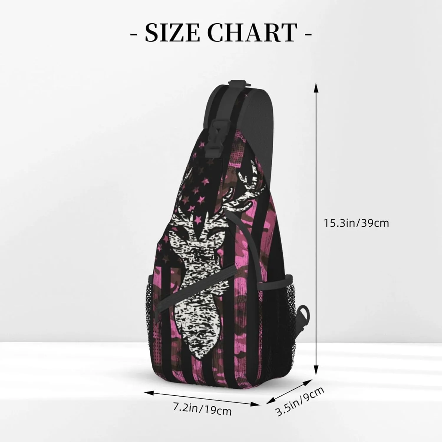 Fashion Sling Backpack, Sling Shoulder Bag, Outdoor Chest Crossbody Bike Gym Runner Daypack with Adjustable Strap for Men Women, Compatible with American Flag Camo Funny Deer Hunting Pink Camouflage