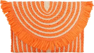 Fecialy Women Fringe Straw Clutch Purses Envelope Summer Beach Bags Woven Clutch Handbags