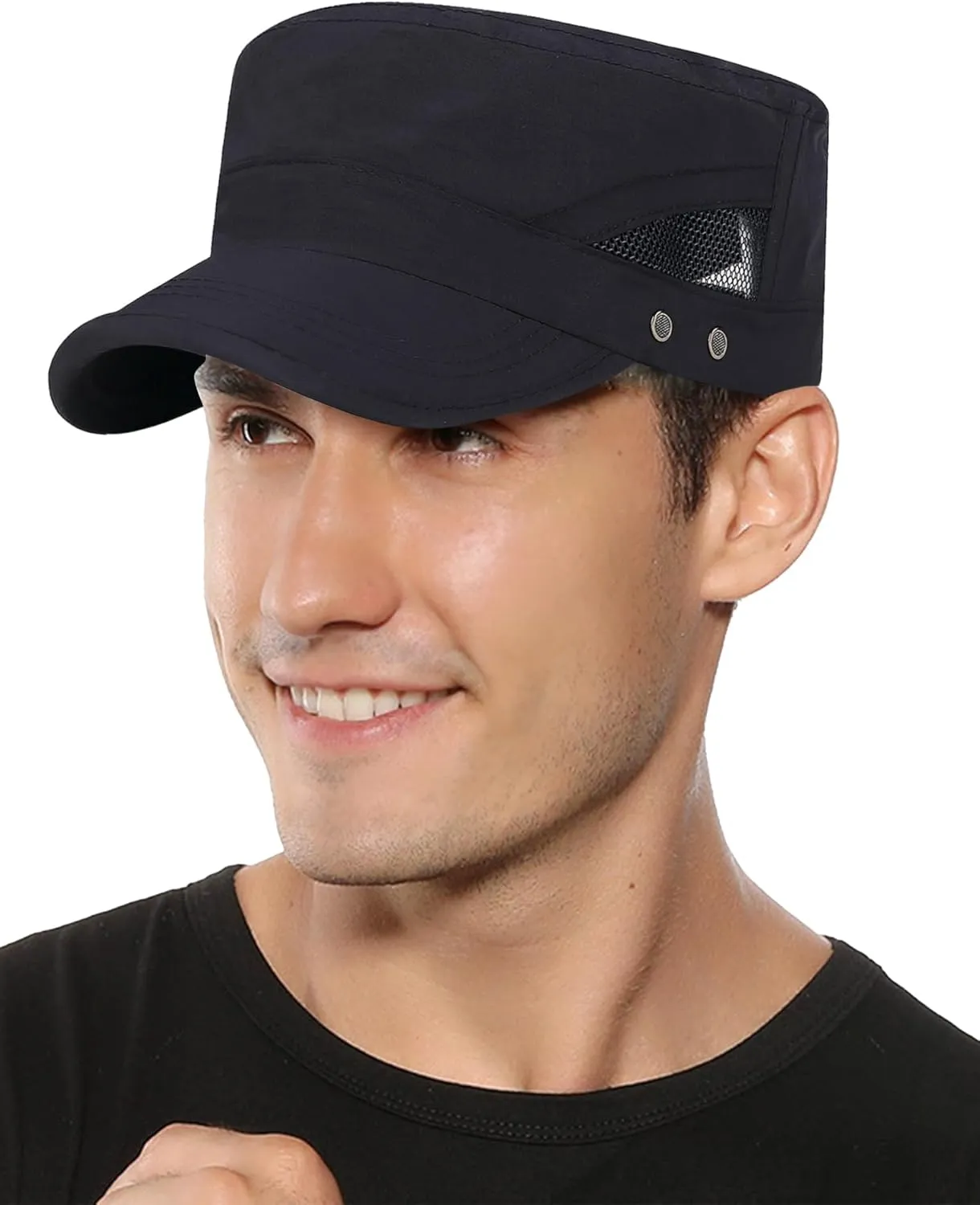 FEOYA Men's Quick Dry Mesh Flat Cap Breathable Military Hat Adjustable Baseball Cap Summer Trucker Hat