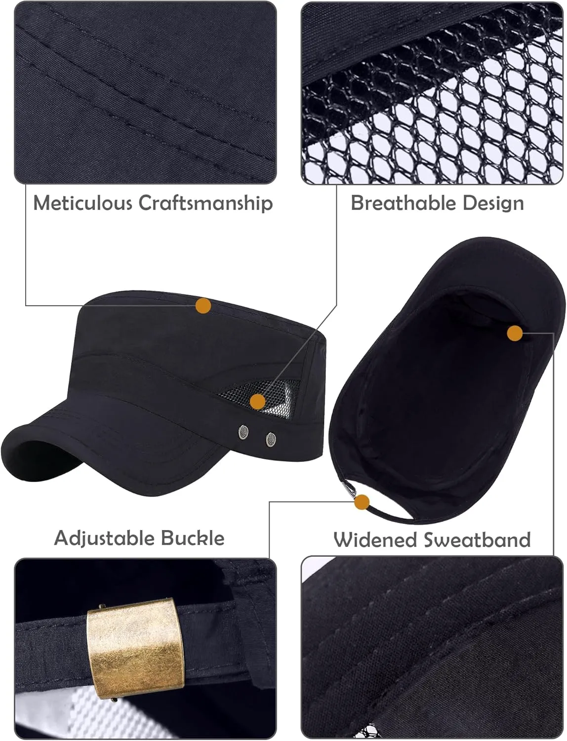 FEOYA Men's Quick Dry Mesh Flat Cap Breathable Military Hat Adjustable Baseball Cap Summer Trucker Hat