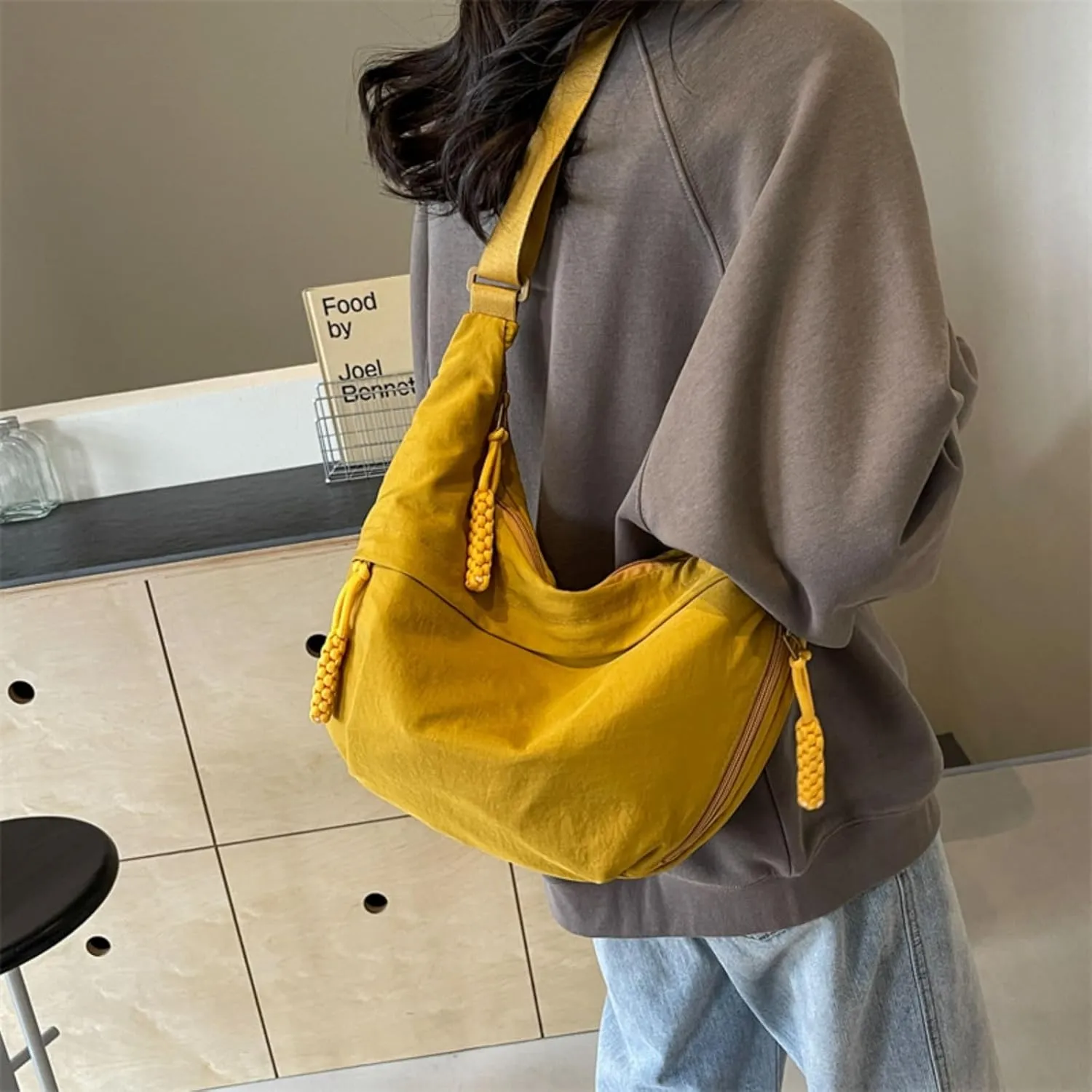 Festivalment Crossbody Bag, Fashion Plain Color Nylon Crossbody Bag, Cute Multi Pocket Sling Crescent Travel Size Purse