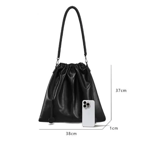 First-layer Cowhide Bucket Bags, Drawstring Bucket Purses 2 Pieces Sets