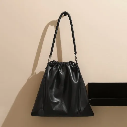 First-layer Cowhide Bucket Bags, Drawstring Bucket Purses 2 Pieces Sets