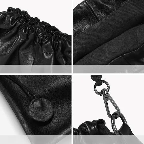 First-layer Cowhide Bucket Bags, Drawstring Bucket Purses 2 Pieces Sets