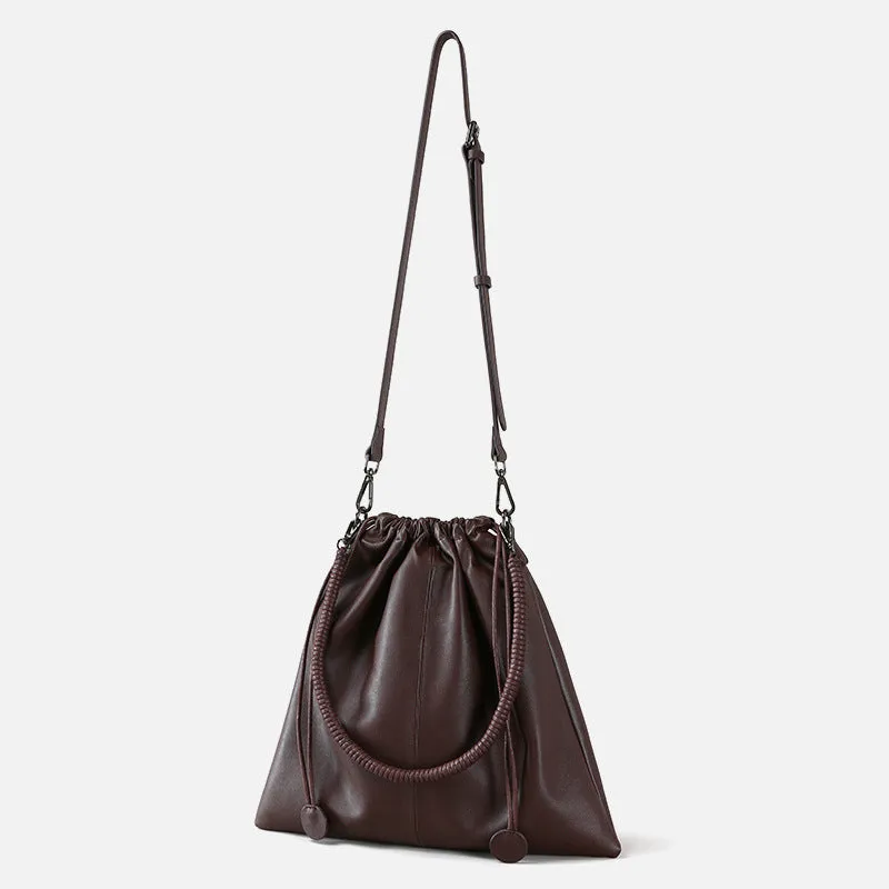 First-layer Cowhide Bucket Bags, Drawstring Bucket Purses 2 Pieces Sets