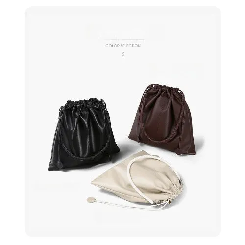 First-layer Cowhide Bucket Bags, Drawstring Bucket Purses 2 Pieces Sets