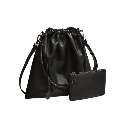 First-layer Cowhide Bucket Bags, Drawstring Bucket Purses 2 Pieces Sets