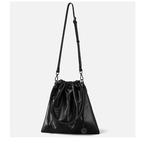 First-layer Cowhide Bucket Bags, Drawstring Bucket Purses 2 Pieces Sets