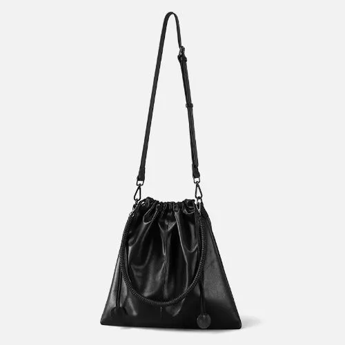 First-layer Cowhide Bucket Bags, Drawstring Bucket Purses 2 Pieces Sets