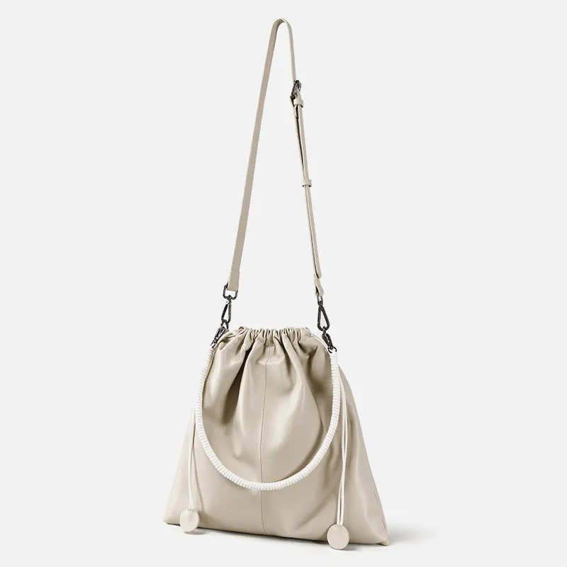 First-layer Cowhide Bucket Bags, Drawstring Bucket Purses 2 Pieces Sets
