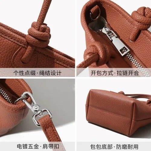 First-layer Cowhide Handbag,Knotted Design,Genuine Leather