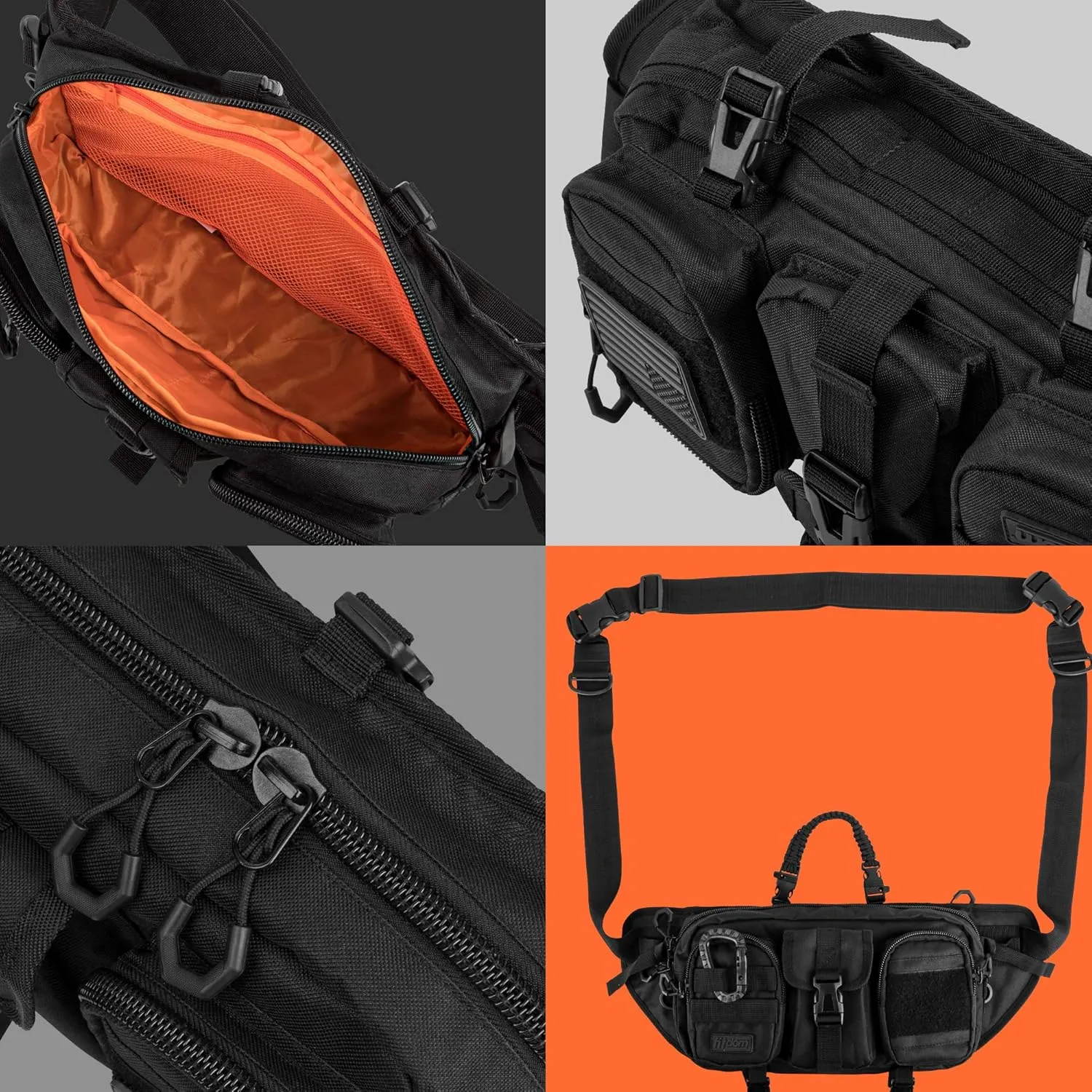 Fitdom Tactical Inspired Large Sling Bag For Men. Perfect Techwear Accessories EDC Bag For Men. Multi-Functional Waist Pack