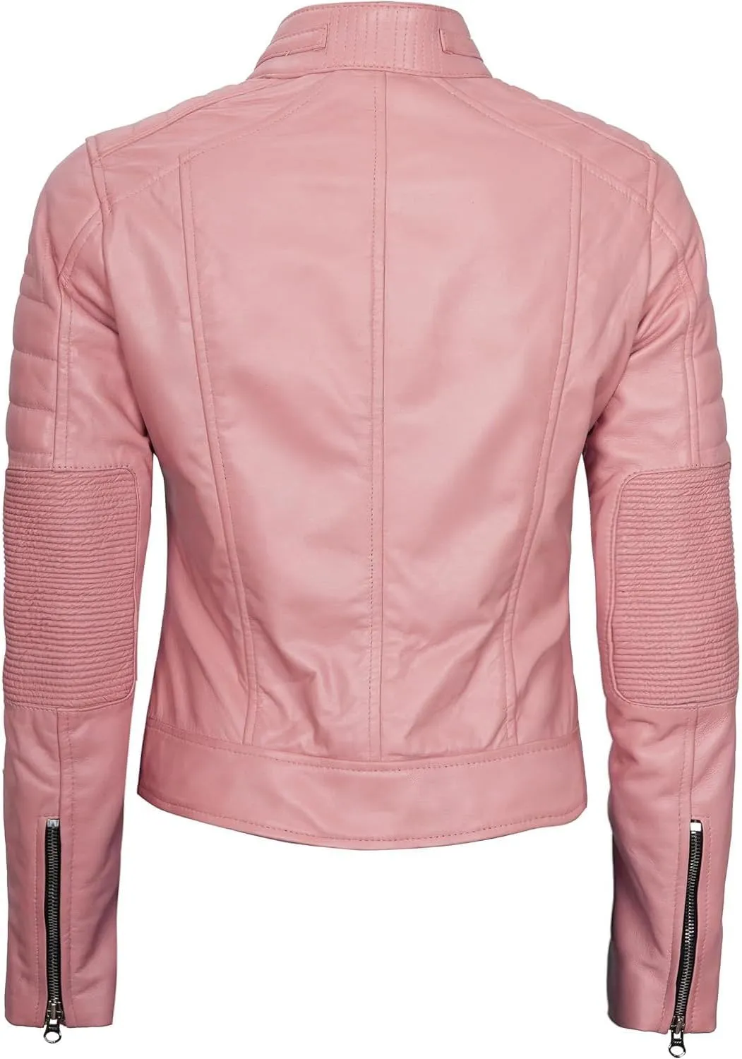 fjackets Real Leather Jacket Women - Cafe Racer Natural Grain Stand Collar Womens Leather Jackets