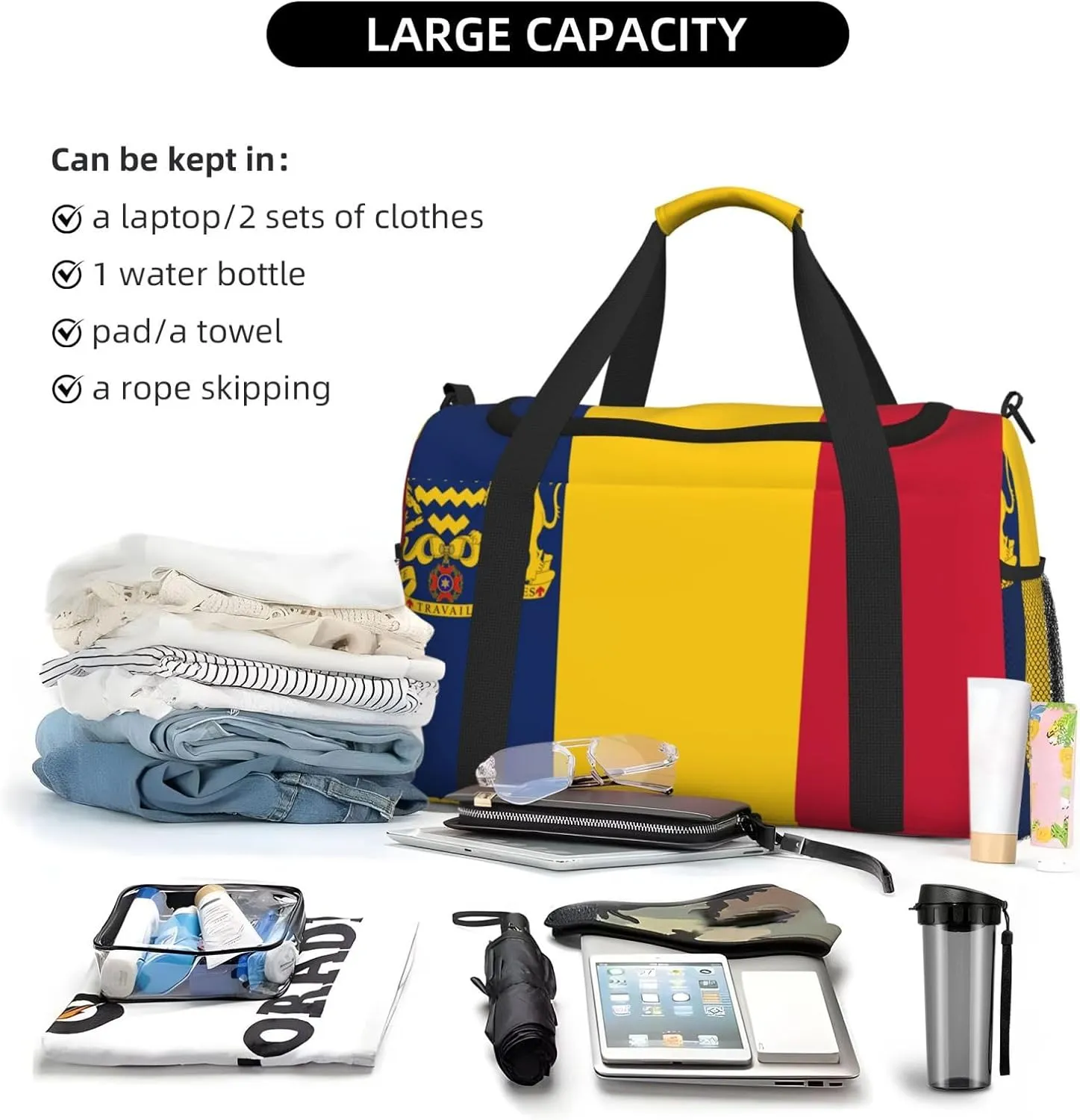 Flag Of Chad Travel Duffel Bag Large Foldable Waterproof Overnight Bag For Beach Swim Bags Pool Sports Gym