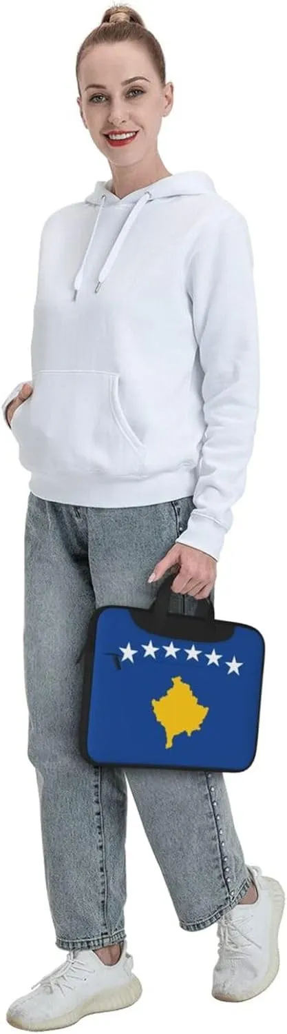 Flag Of Kosovo Print Laptop Adjustable Shoulder Strap With Handle Accessory Pocket For Men Women