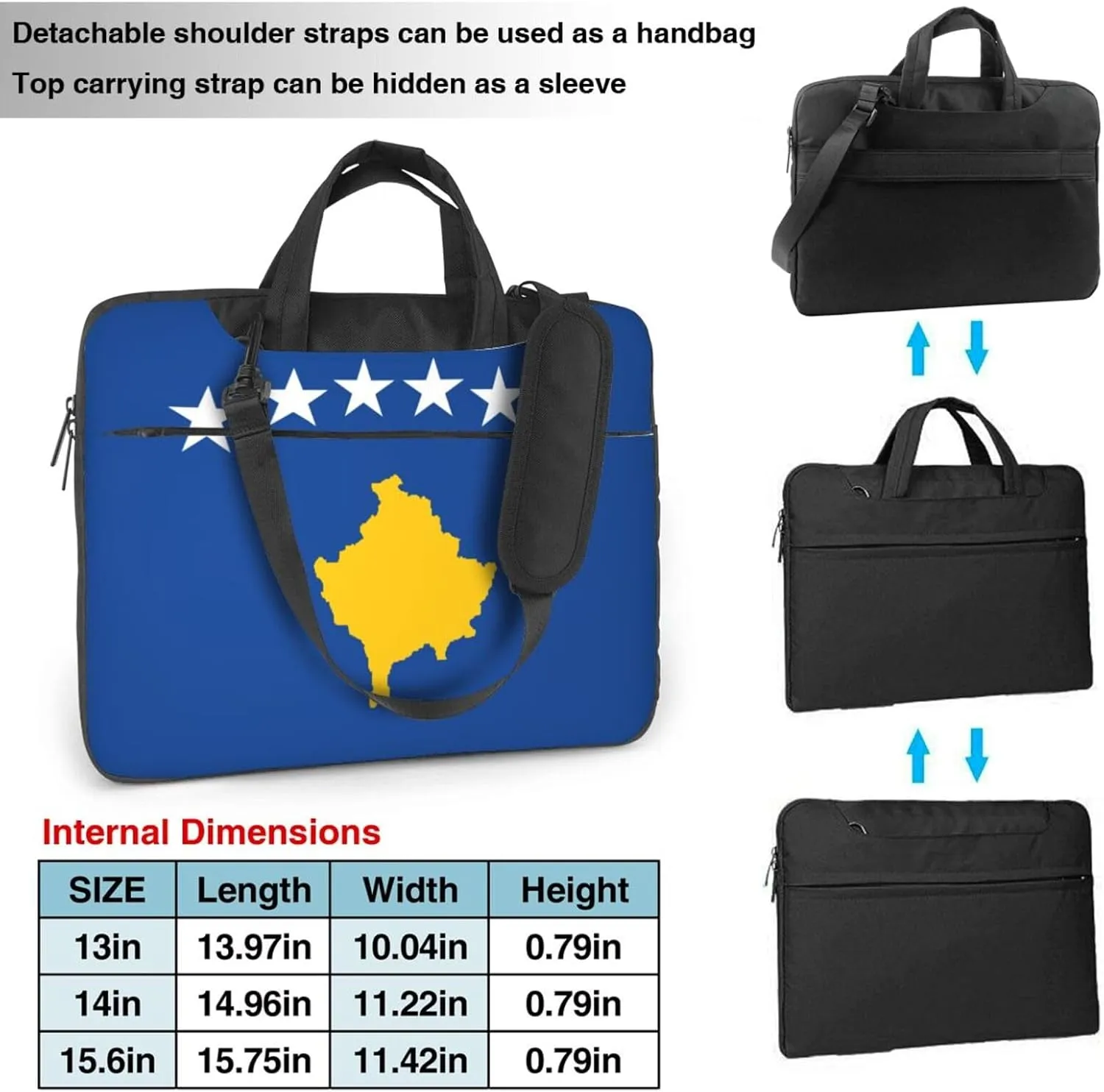 Flag Of Kosovo Print Laptop Adjustable Shoulder Strap With Handle Accessory Pocket For Men Women