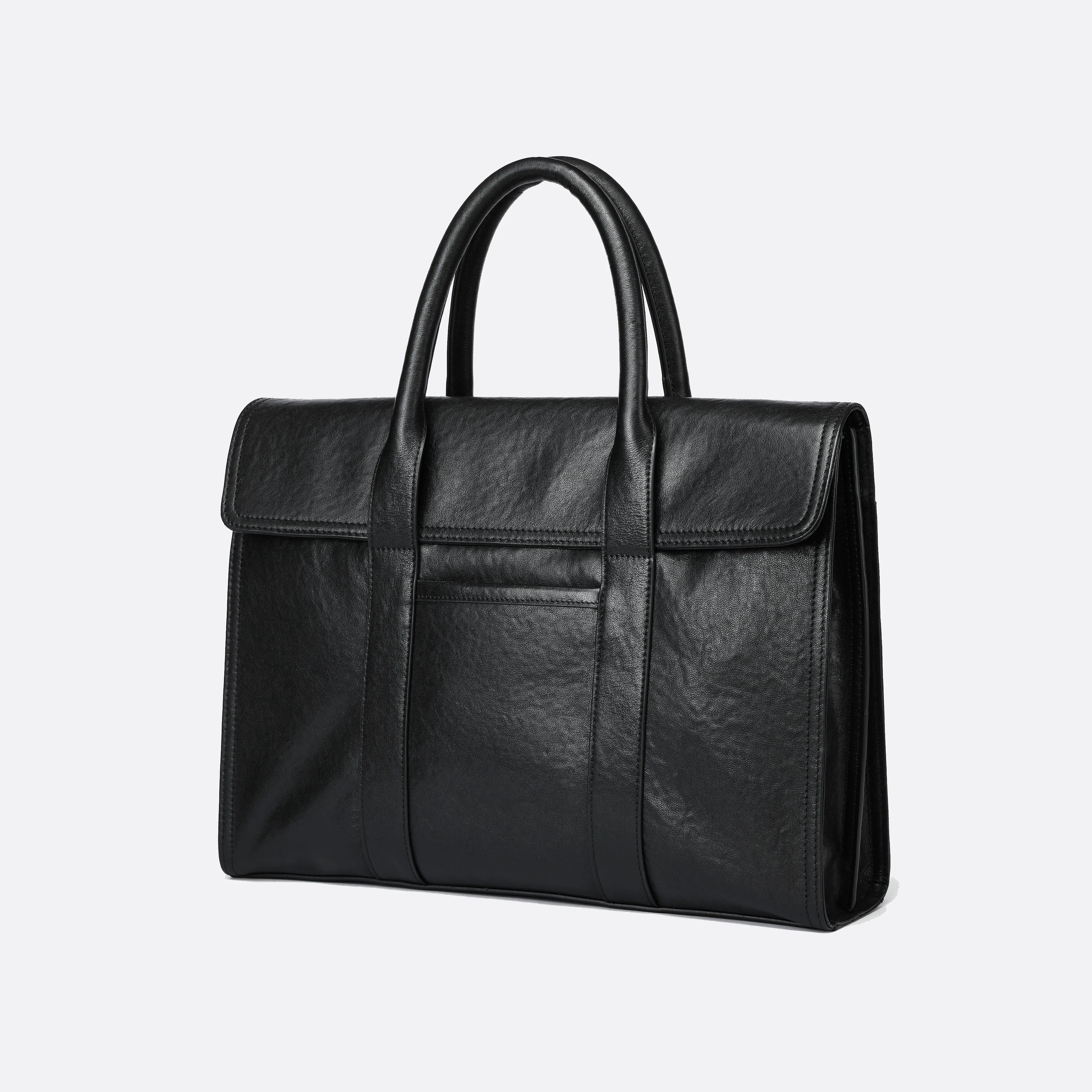 Flap design genuine cowhide leather travel briefcase