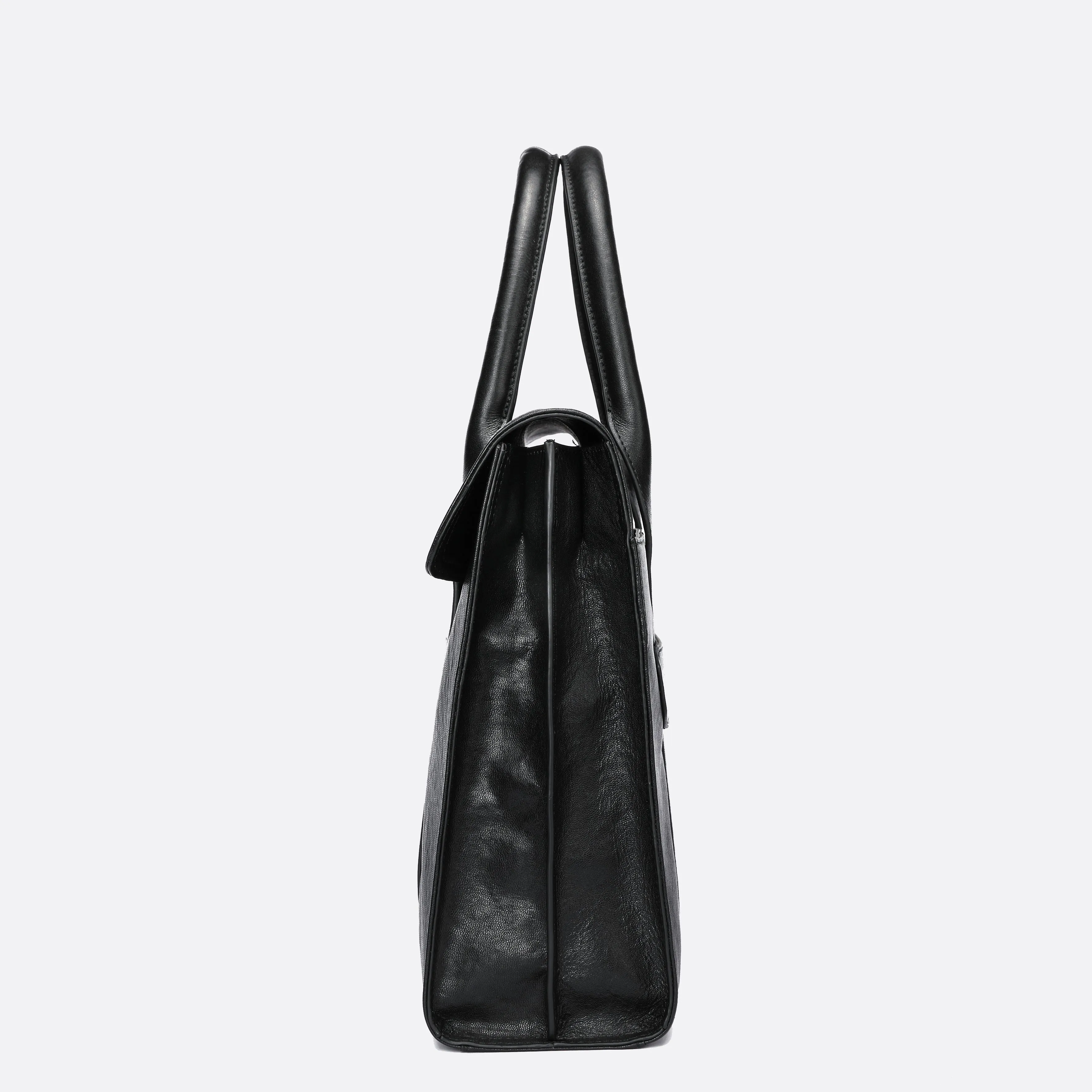 Flap design genuine cowhide leather travel briefcase